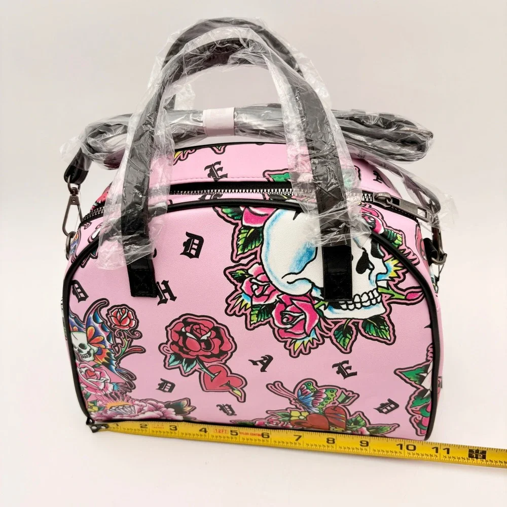 Ed Hardy‎ Pink Skull Roses Butterflies Lunch Tote Insulated Thermal Lining